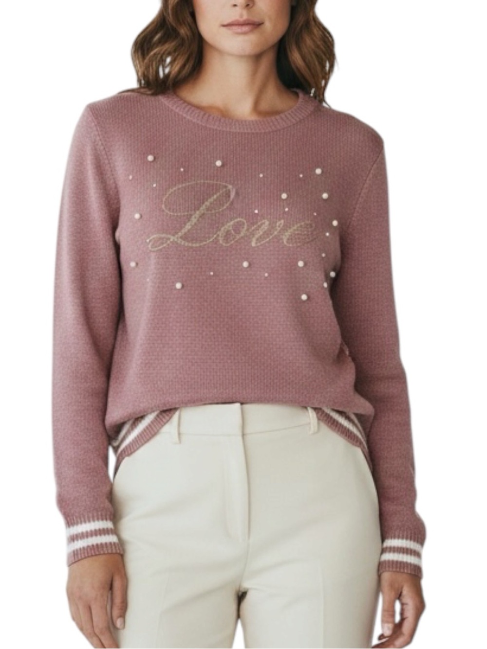 HOLIDAY TIME Dusty Pink “PEACE” with Pearl Accents Size S (4-6) — BEAUTIFUL!!!